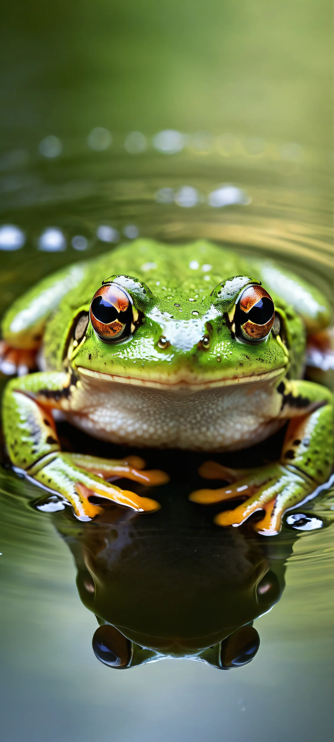 A serene frog emerging from calm water on iPhone/Android home screens