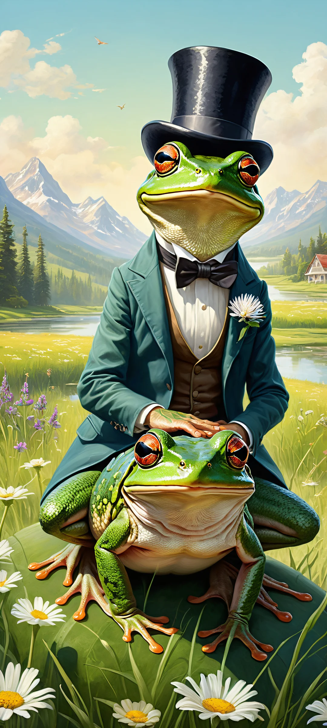A dapper frog riding a majestic mouse on an iPhone/Android home screen. Perfectly optimized for mobile devices.