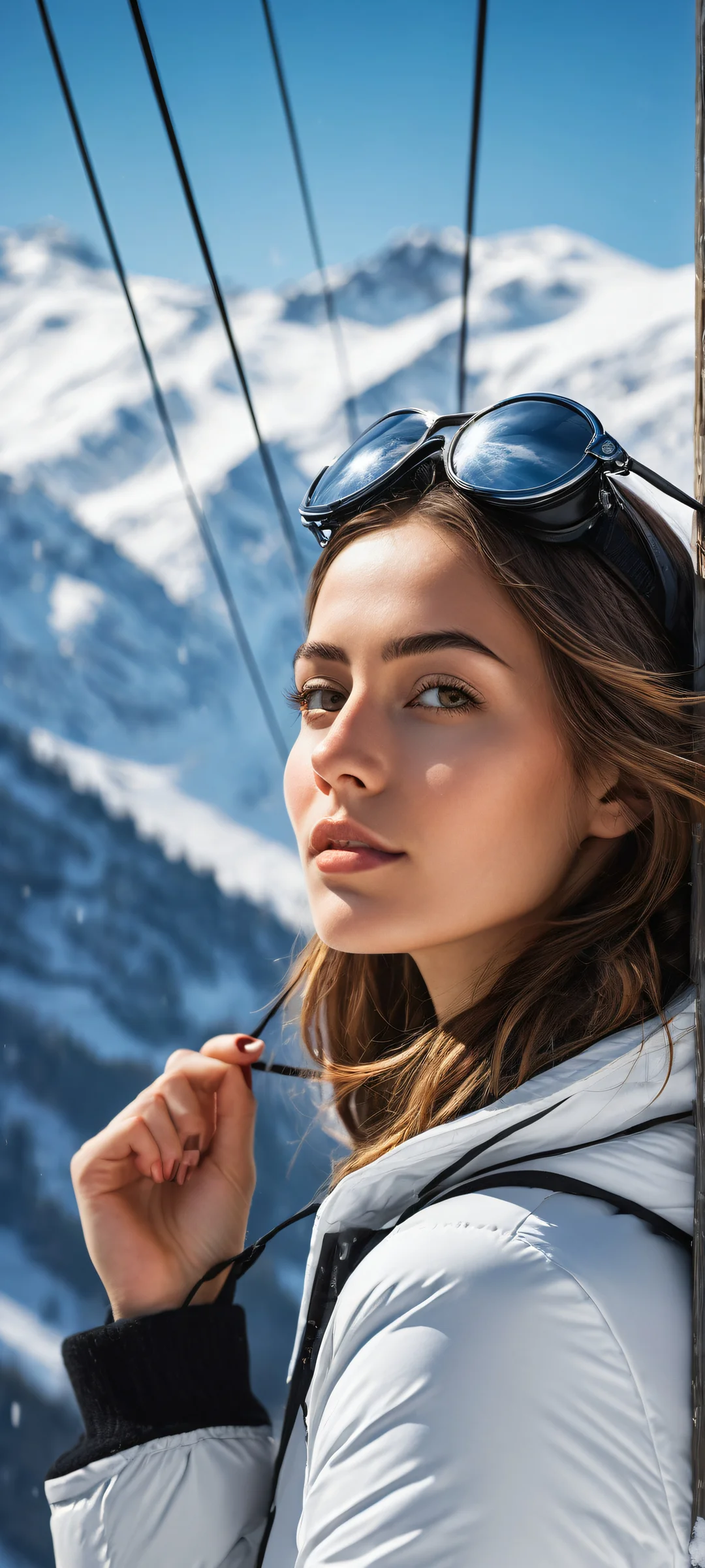 A young woman in a snowy landscape, perfectly optimized for iPhone and Android home screens.