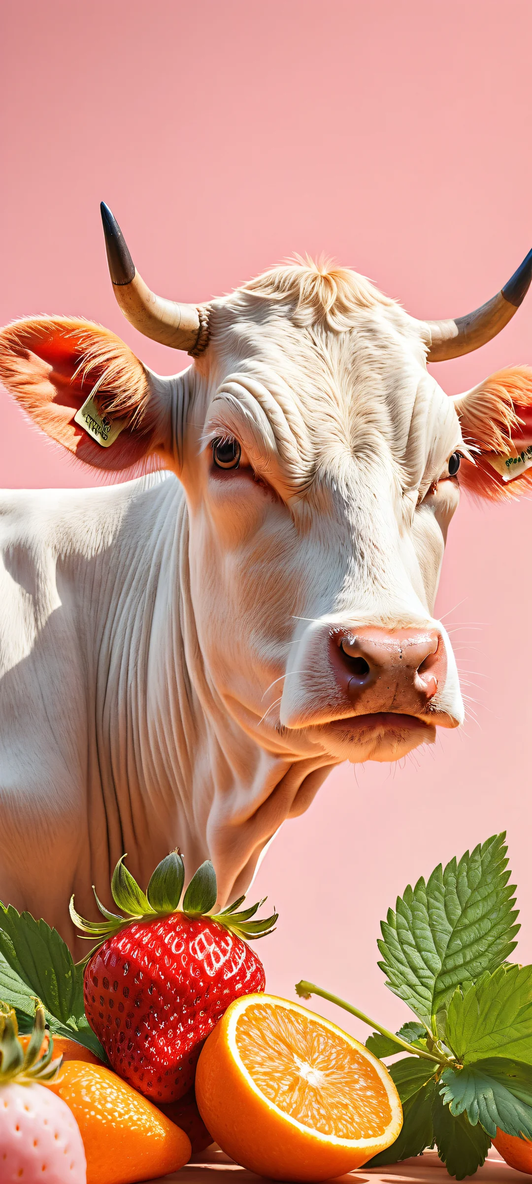 A cow-sized strawberry, orange, and blueberry on iPhone/Android