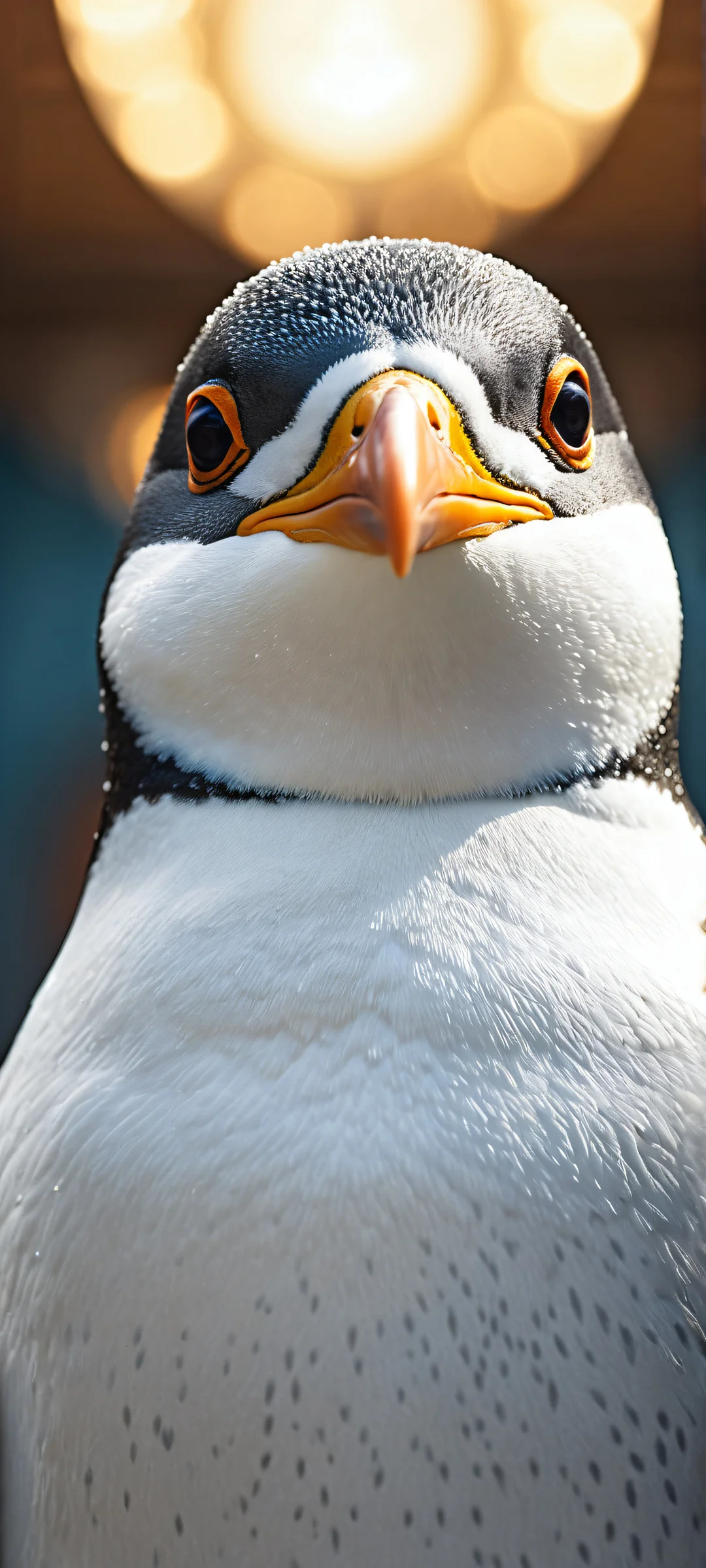 An intensely frustrated penguin in a vintage barbershop setting against a vast pure void, perfectly optimized for iPhone and Android home screens.