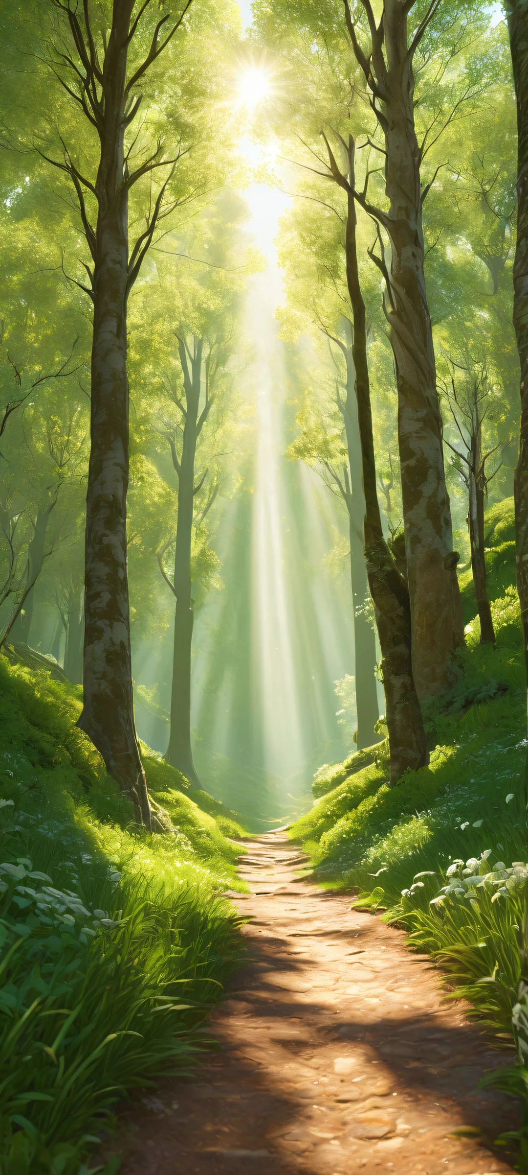 Beautiful furry creatures on iPhone/Android home screen wallpaper with rolling hills and towering trees.