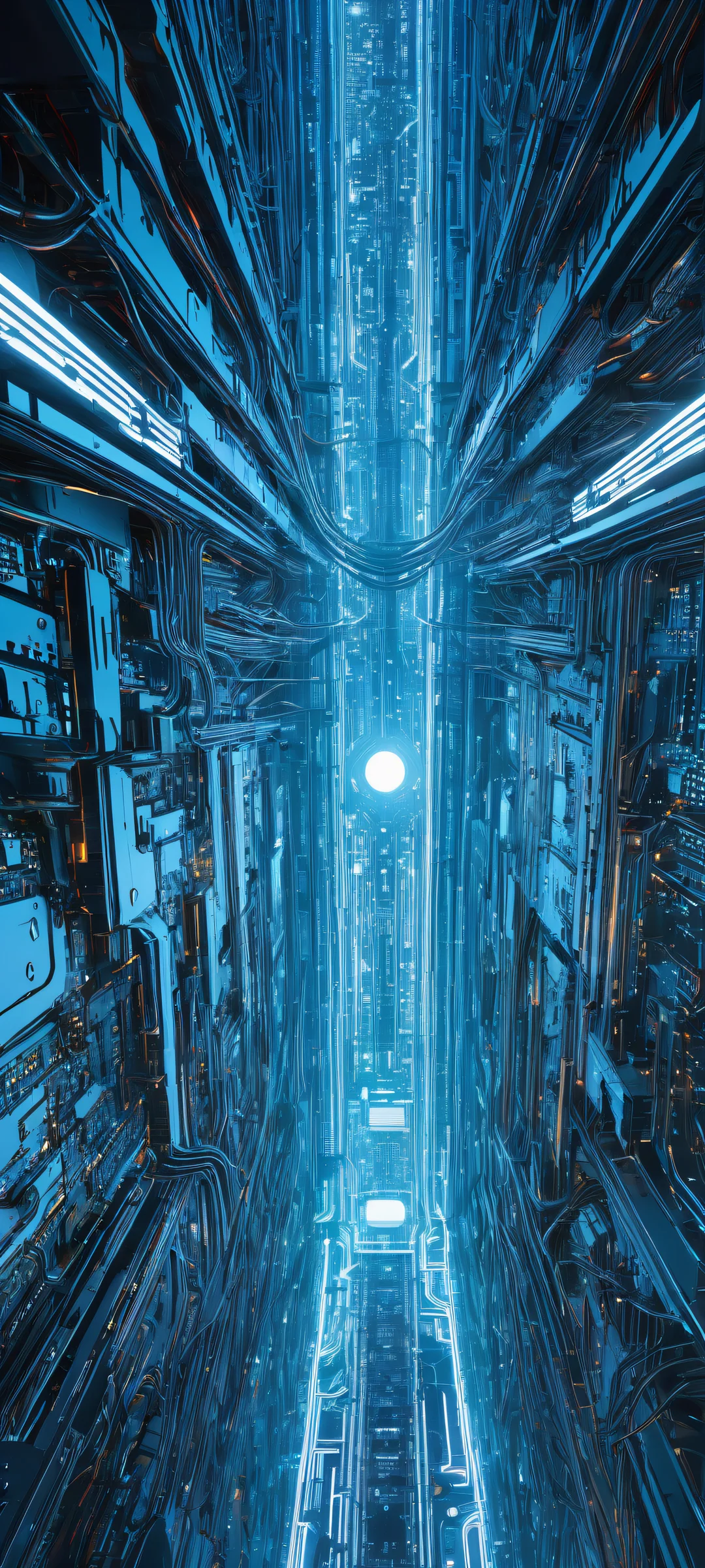 iPhone/Android Wallpaper: Futuristic circuit boards and glowing blue wires in a stunning portrait composition.