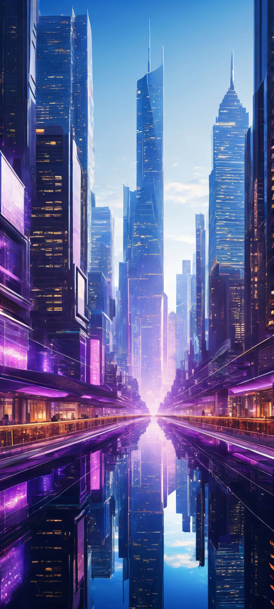 A stunning vertical portrait of a futuristic cityscape on iPhone/Android with intricate micro-details and ethereal lighting.