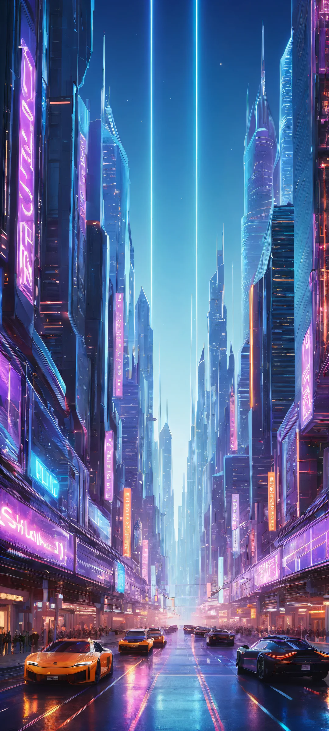 iPhone/Android stunning wallpaper of a futuristic cityscape with neon lights and machinery at the bottom, surrounded by a vast void.