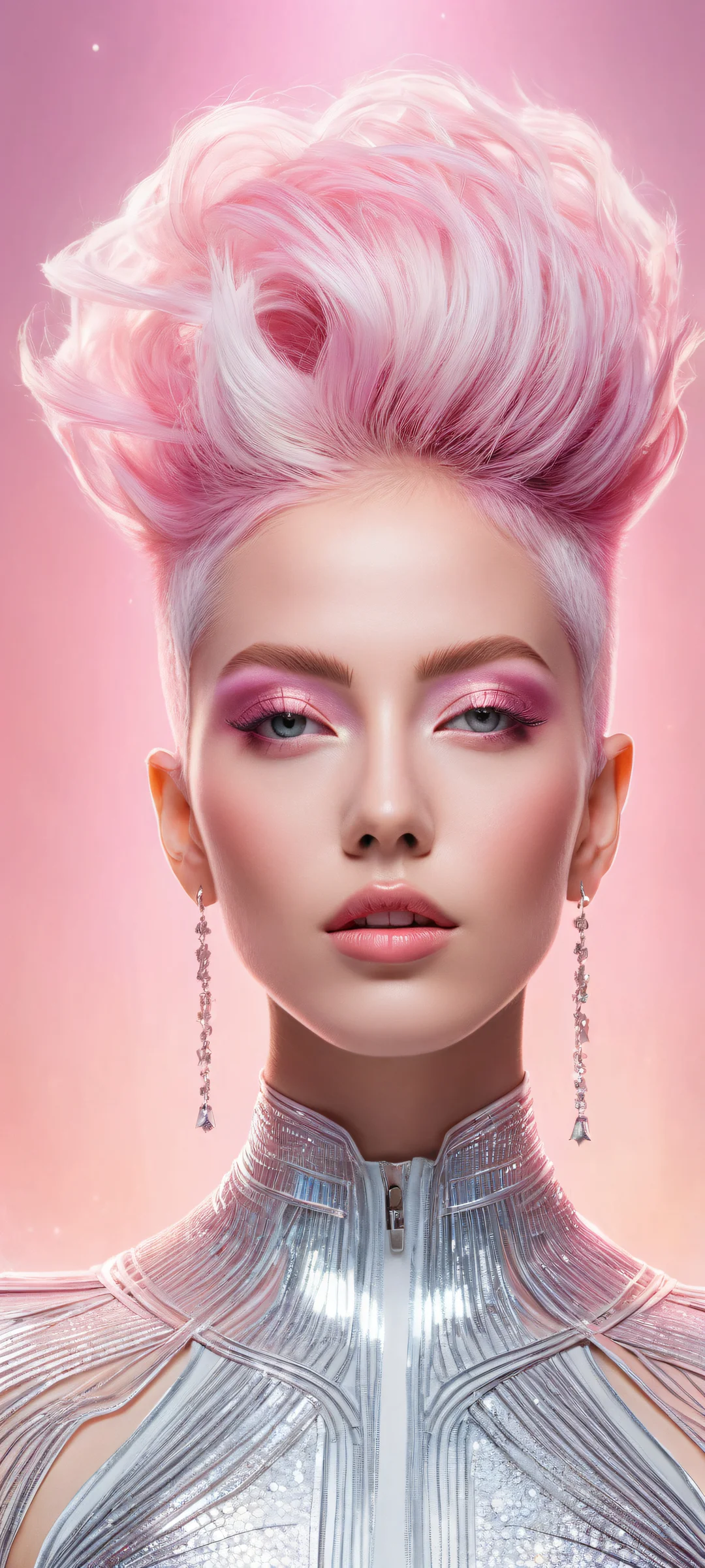 iPhoneおよびAndroidユーザー, download this breathtaking digital art featuring a futuristic fashionista with mesmerizing pink hair and striking features. Perfect for your home screen.