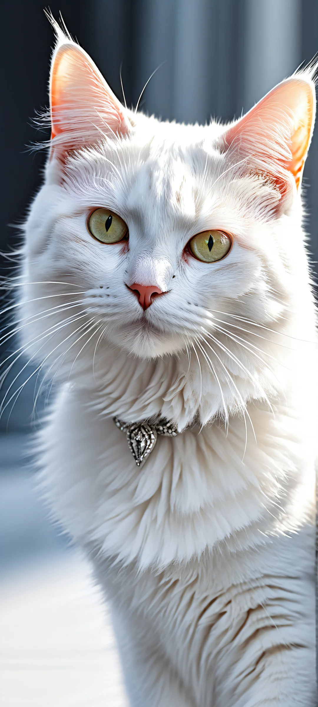 A breathtaking portrait of a futuristic tsukihime gazing up at a gleaming white bow, perfect for iPhone/Android home screens.