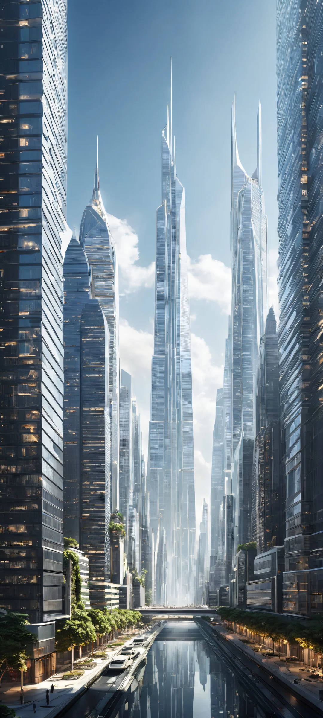 Breathtaking vertical portrait artwork of a futuristic cityscape on an iPhone or Android, perfectly optimized for home screens with stunning visual impact.