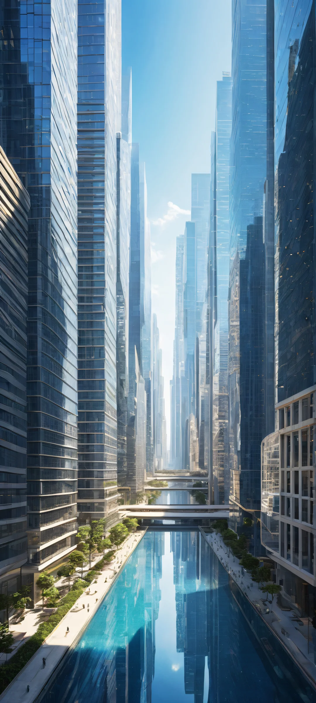 Futuristic Oasis iPhone & Android Wallpaper iPhone and Android mobile device screenshot of a futuristic cityscape with intricate architecture and vibrant metropolis at the bottom, perfect for home screens.