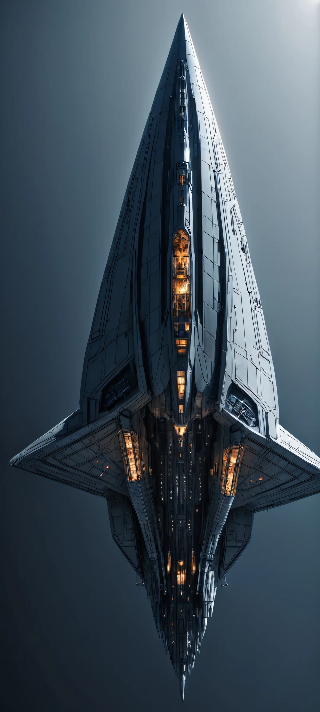 A futuristic spaceship on a black background, perfectly optimized for iPhone and Android home screens.