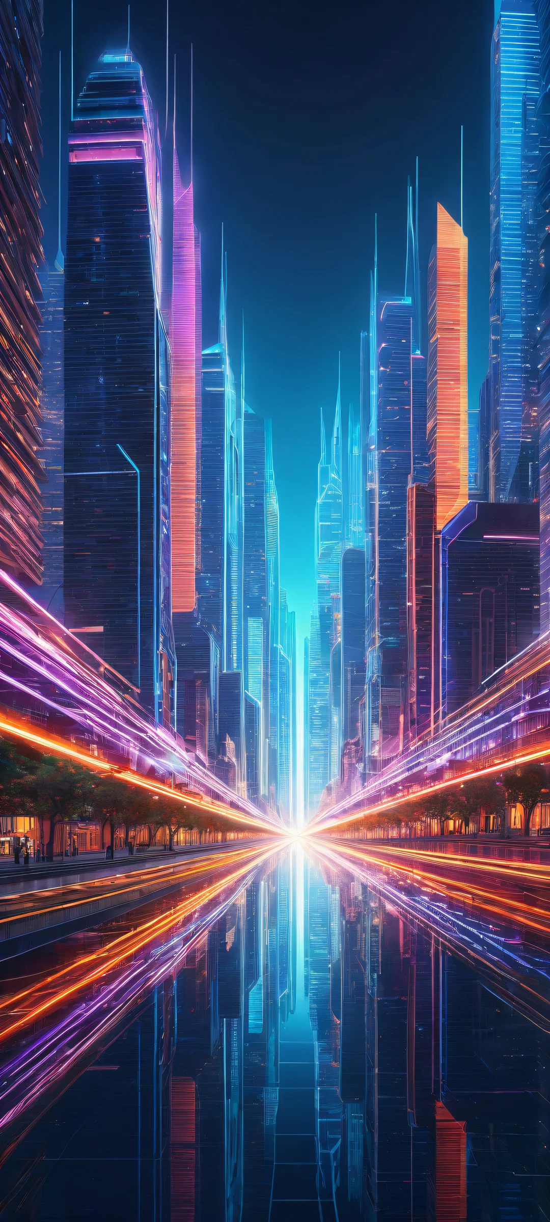 iPhone and Android users can now adorn their home screens with this breathtaking vertical portrait artwork of a futuristic cityscape, featuring intricate micro-details, glowing neon lines, and sleek architecture.