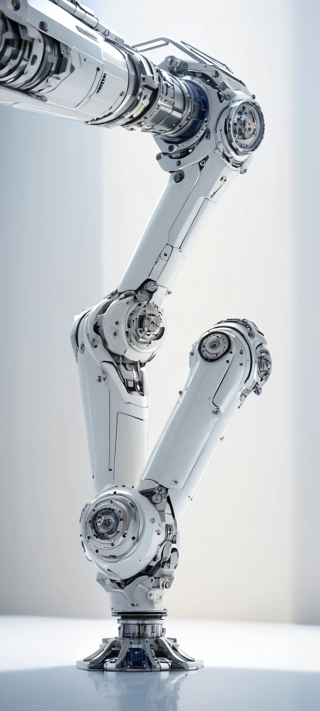 iPhone and Android users, marvel at the intricate details of a futuristic robotic arm against a pure void background.