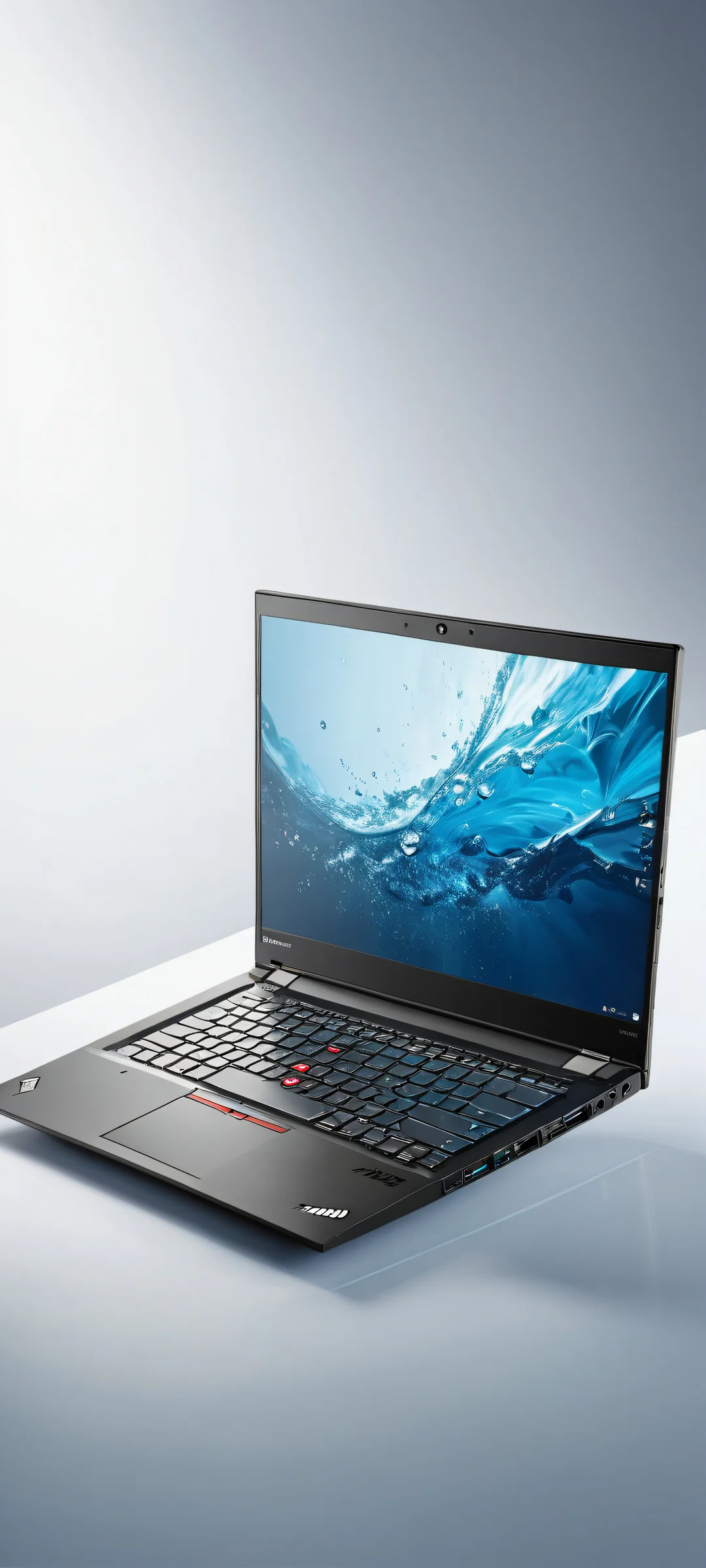 A futuristic ThinkPad concept on a pure void background with insane micro-details, perfekt optimiert für iPhone/Android-Startbildschirme.