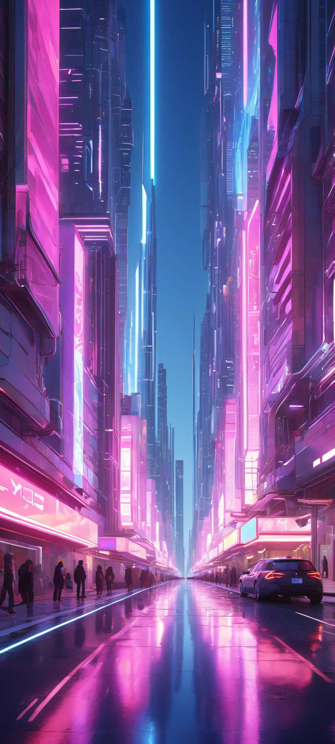 A breathtaking vertical portrait artwork of a futuristic cityscape for iPhone/Android with intricate micro-details, stunning urban architecture, and advanced technology.