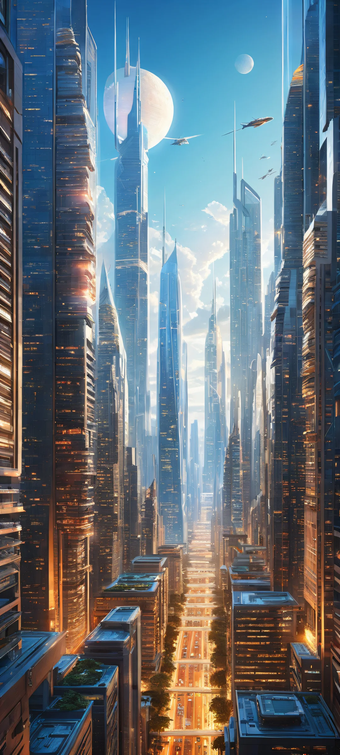 Ethereal cityscape on iPhone/Android: stunning visual impact, perfectly optimized for home screen