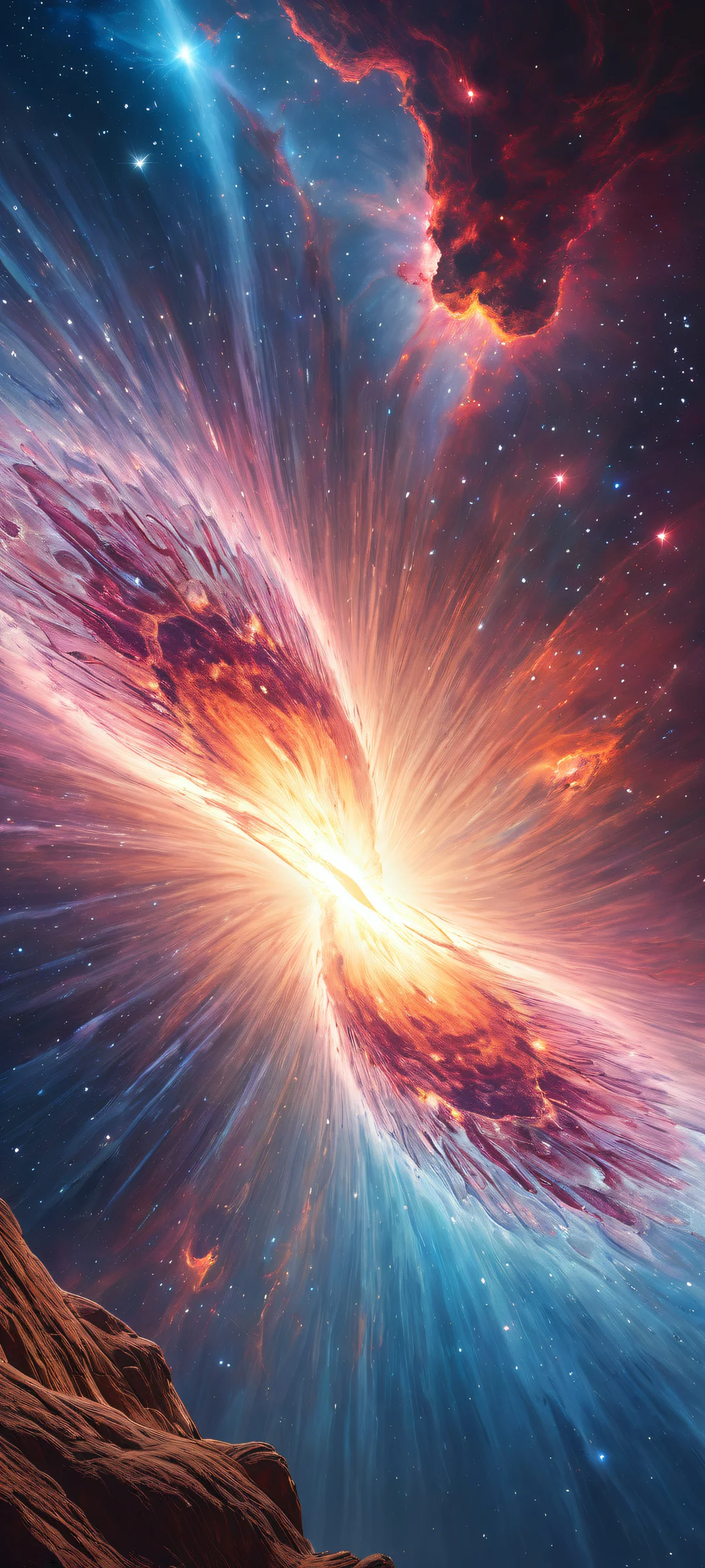 iPhone and Android users can set this breathtaking portrait artwork of galactic formations as their wallpaper. Perfectly optimized for iPhone, Samsung Galaxy, and Android home screens.