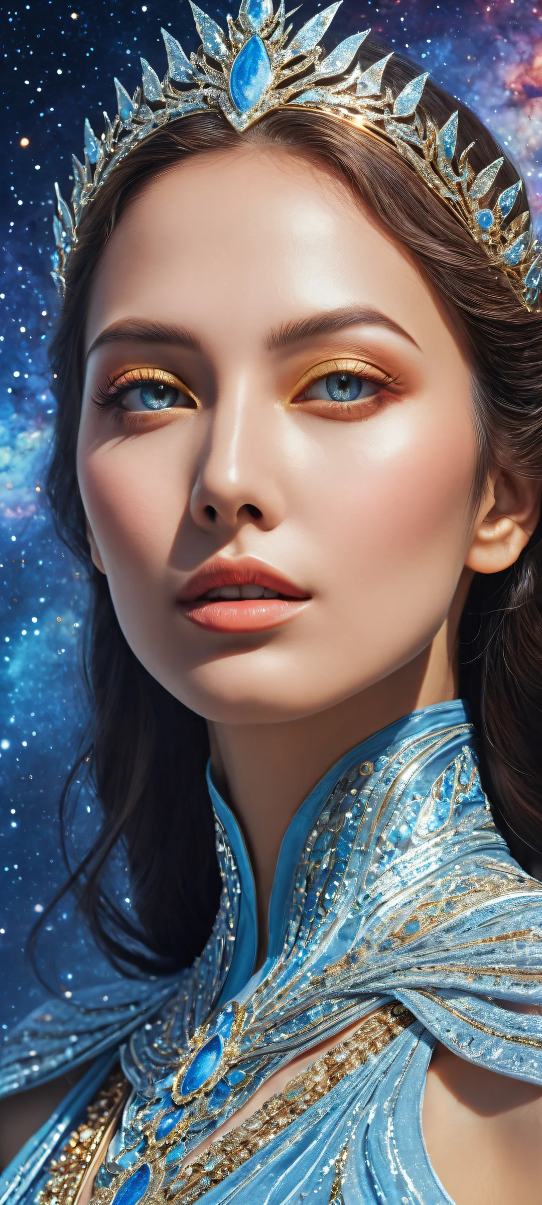 A majestic galaxy goddess with intricate details, perfectly optimized for iPhone and Android home screens.