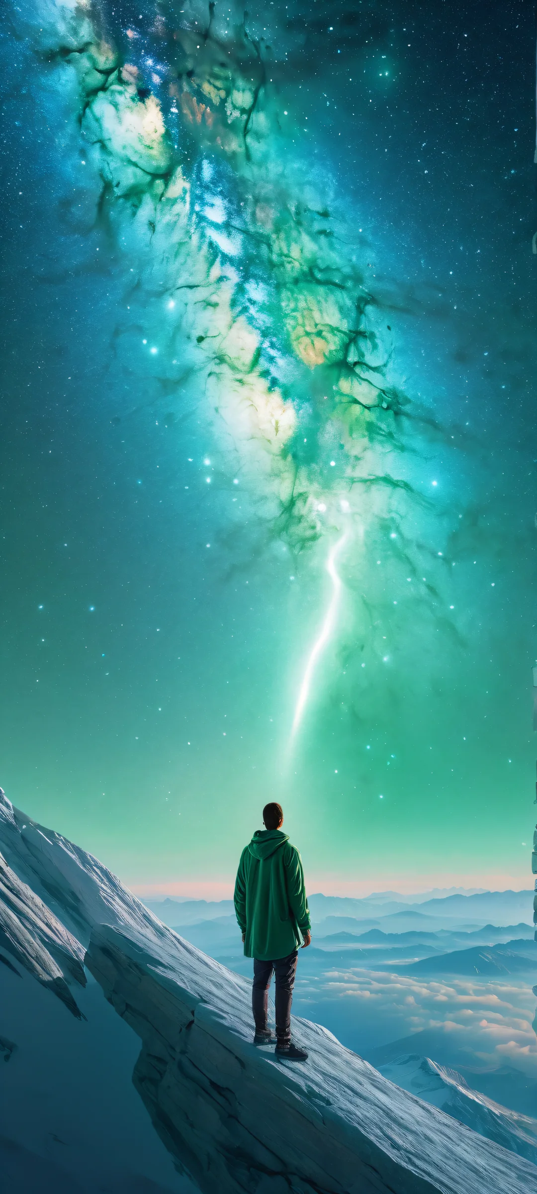 Beautiful iPhone and Android mobile wallpaper featuring an award-winning digital artwork of a galaxy with swirling stars and distant planets.