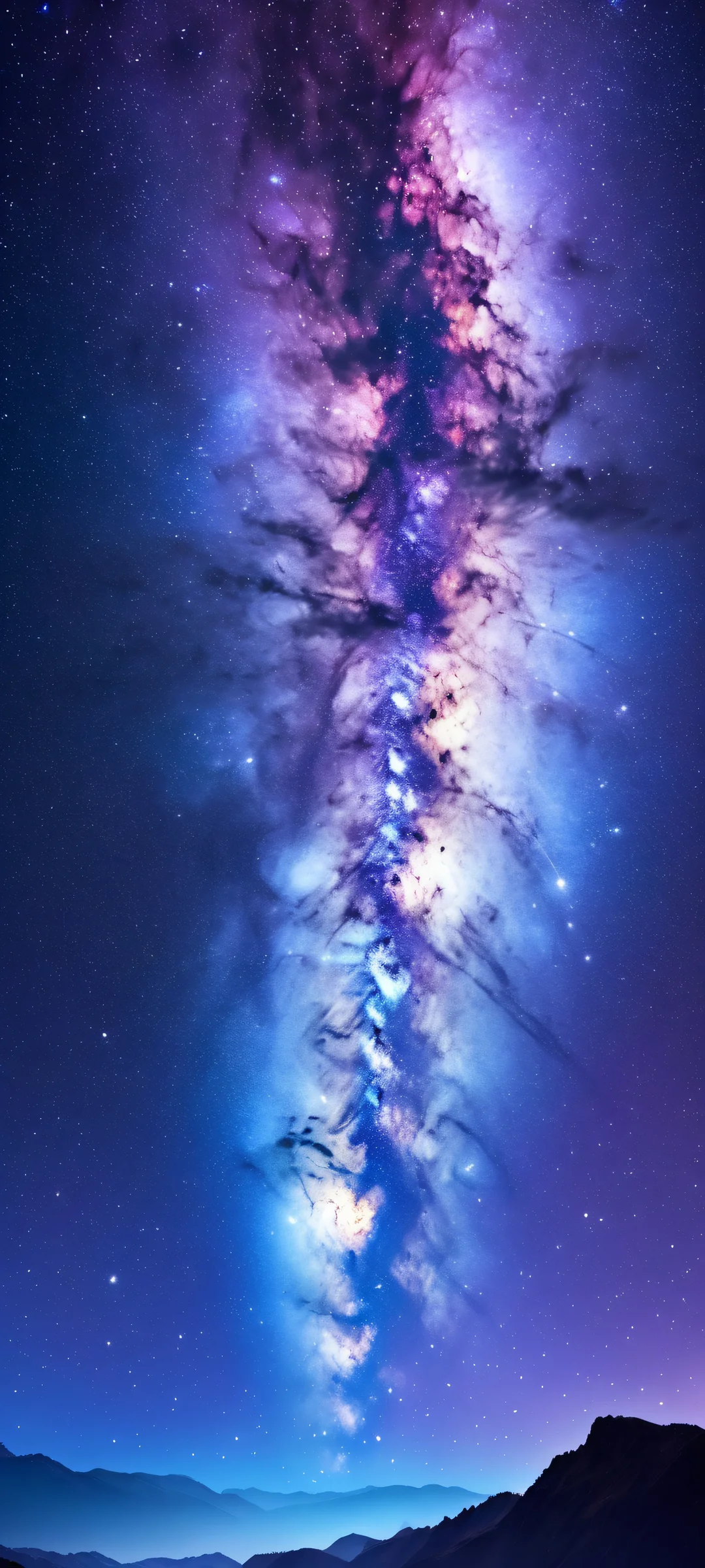 Cosmic landscape with swirling clouds and stars on an iPhone or Android home screen.