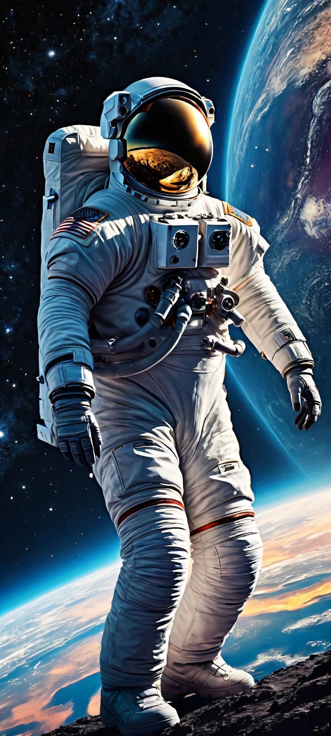iPhone/Android astronaut artwork with Milky Way galaxy and space suit details, perfect for dark mode home screens