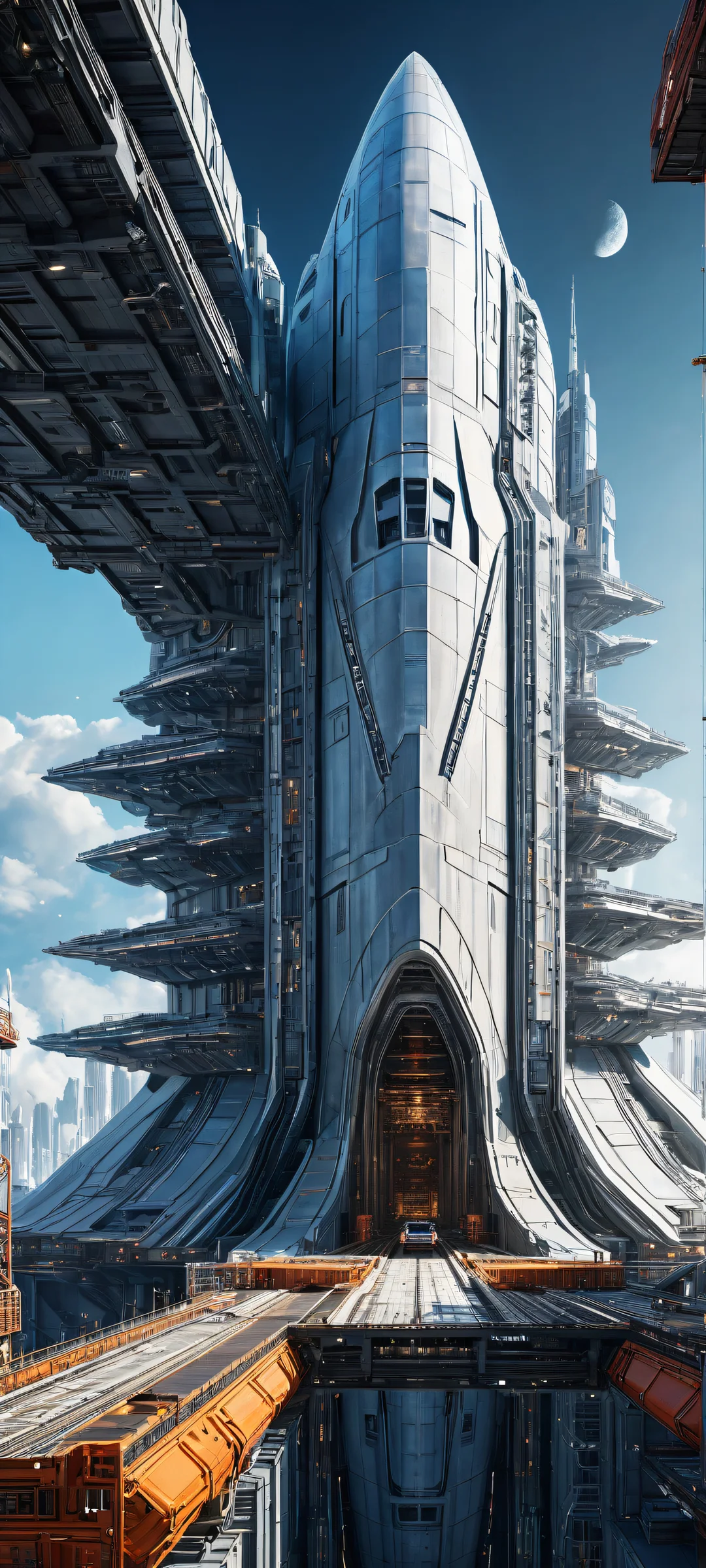 A futuristic spaceship against a pure void background, iPhone/Android-compatible artwork perfect for your home screen.