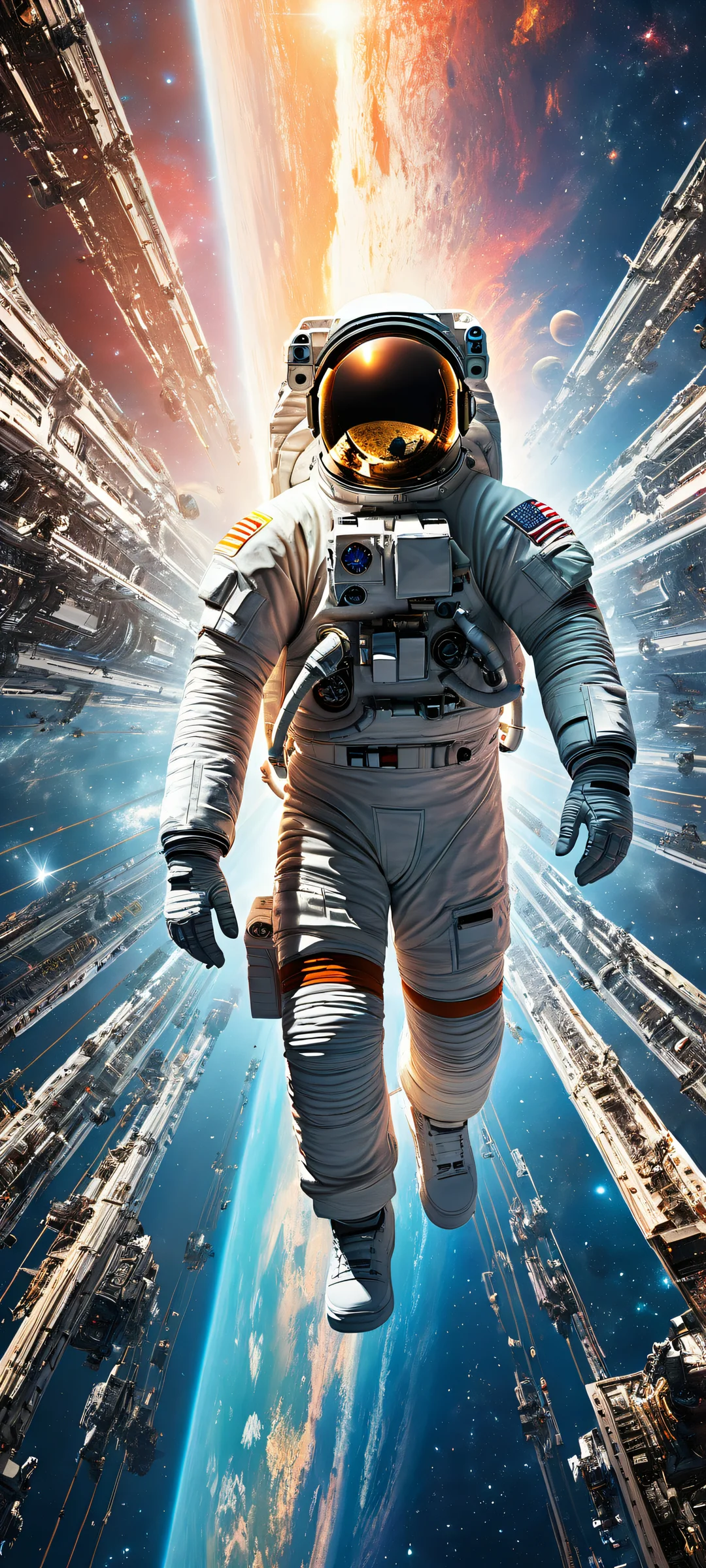 Galactic Odyssey QHD Smartphone Background Astronaut in spaceship control panel with galaxy background on iPhone/Android mobile devices
