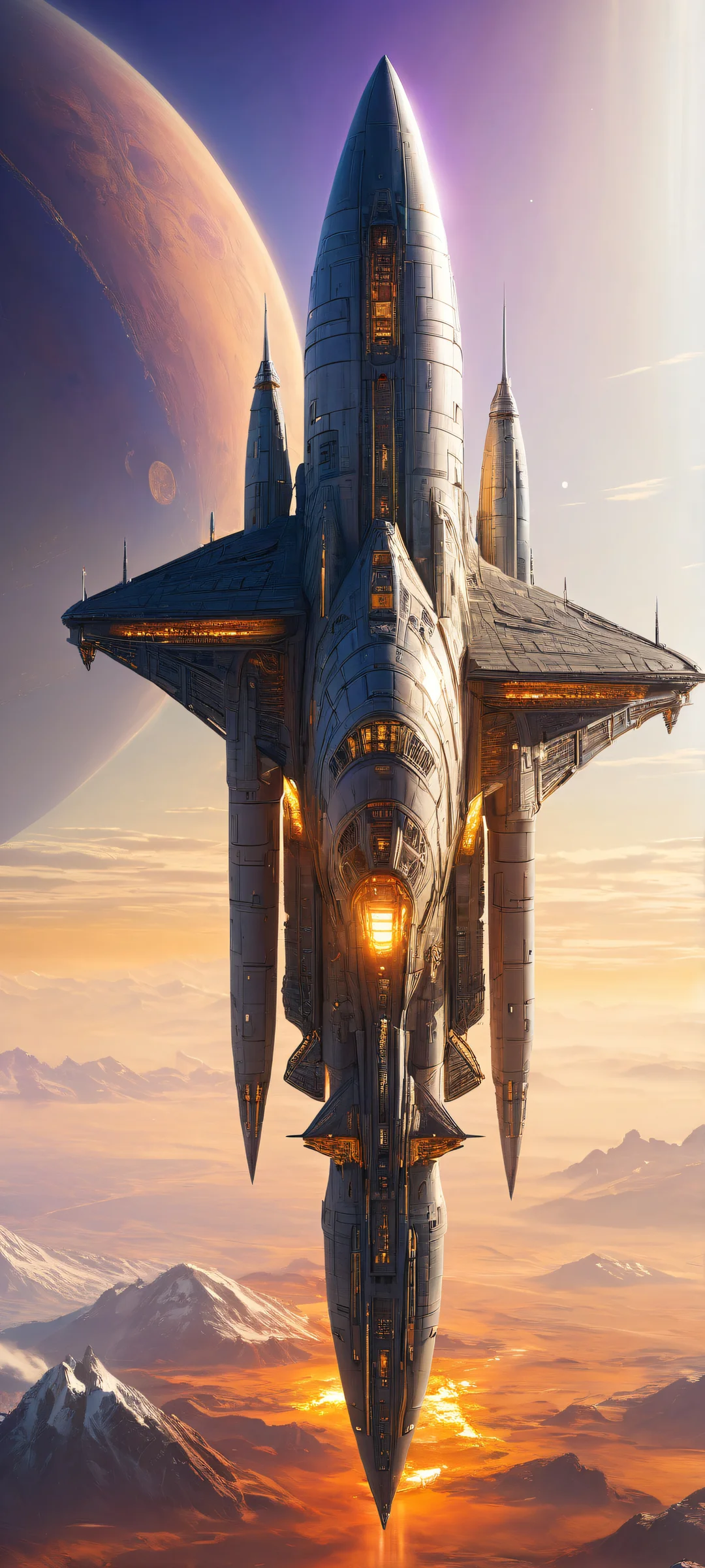 Majestic spaceship on a pure void background for iPhone/Android wallpaper