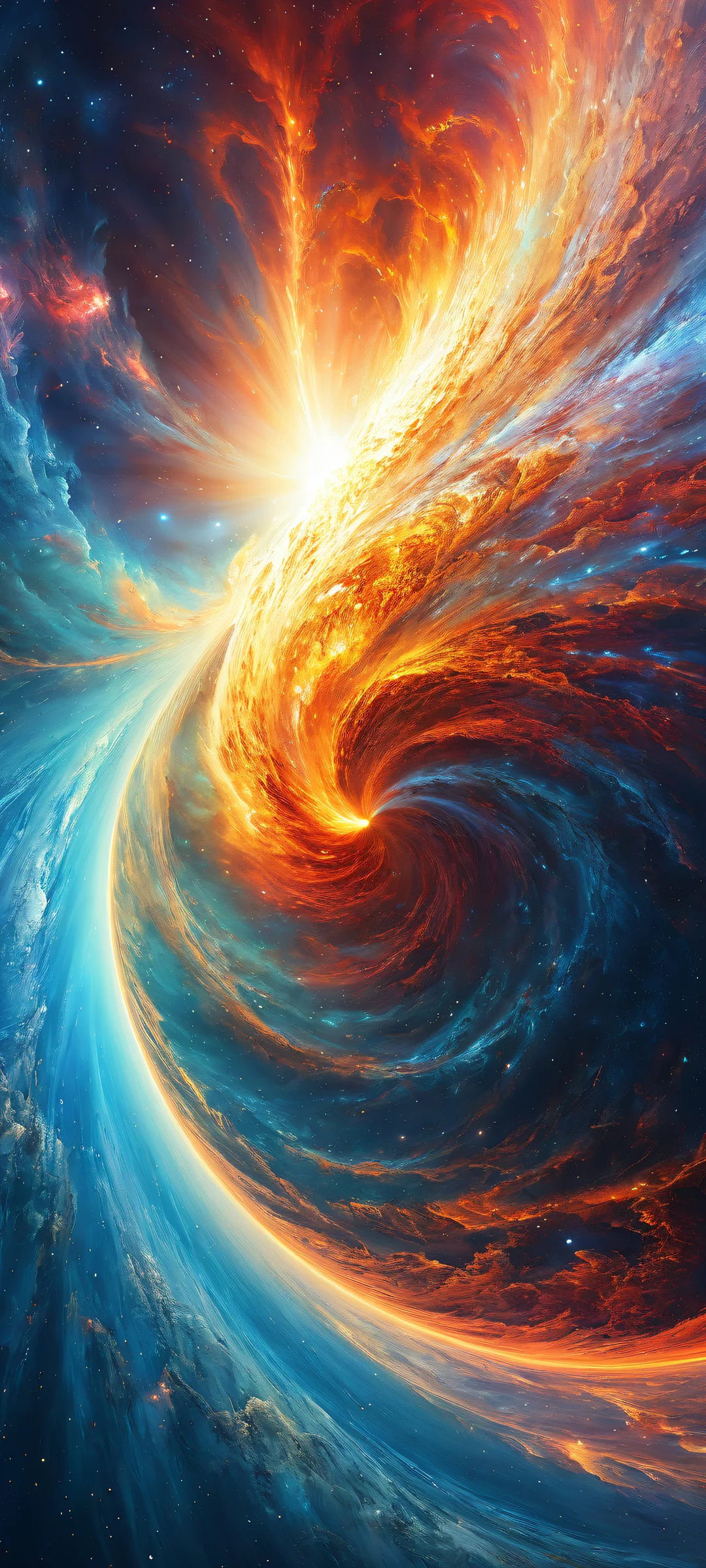 Galactic Vortex Ascension Lock Screen for iOS & Android iPhone and Android users, behold the mesmerizing portrait of Galactic Vortex with intricate cosmic clouds and stardust details, perfectly optimized for your home screen.