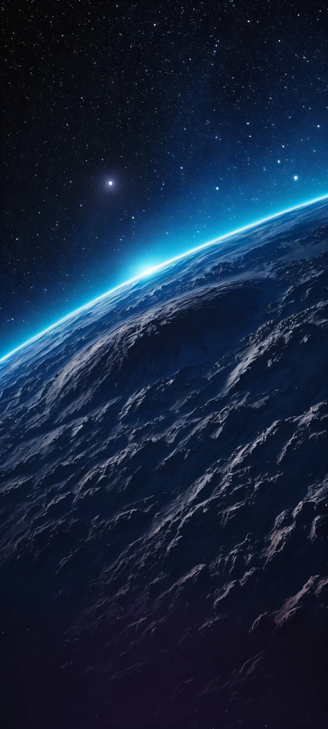 A breathtaking vertical portrait artwork of Interstellar Vortex placed in the lower-middle, perfectly clean and empty top half with vast pure void, featuring iPhone/Android