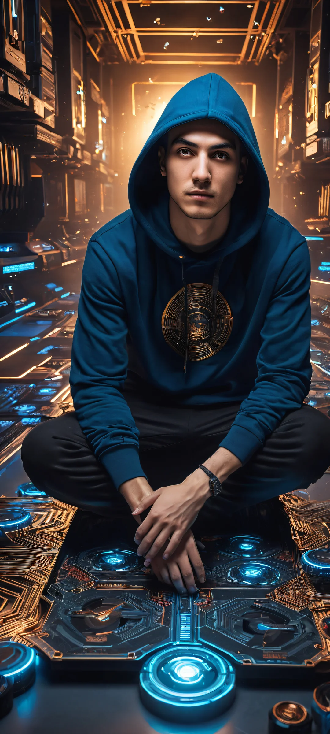 iPhone/Android gamer's messy setup with RAM sticks and GPUs scattered all over the floor, perfect for your mobile home screen.