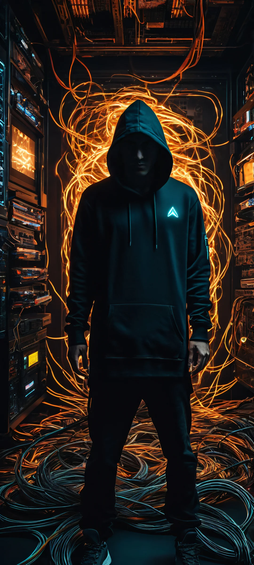 A hapless gamer surrounded by chaos and disarray - tangled wires, scattered RAM sticks, and spilled fries and GPUs. Parfaitement optimisé pour les écrans d'accueil iPhone/Android.