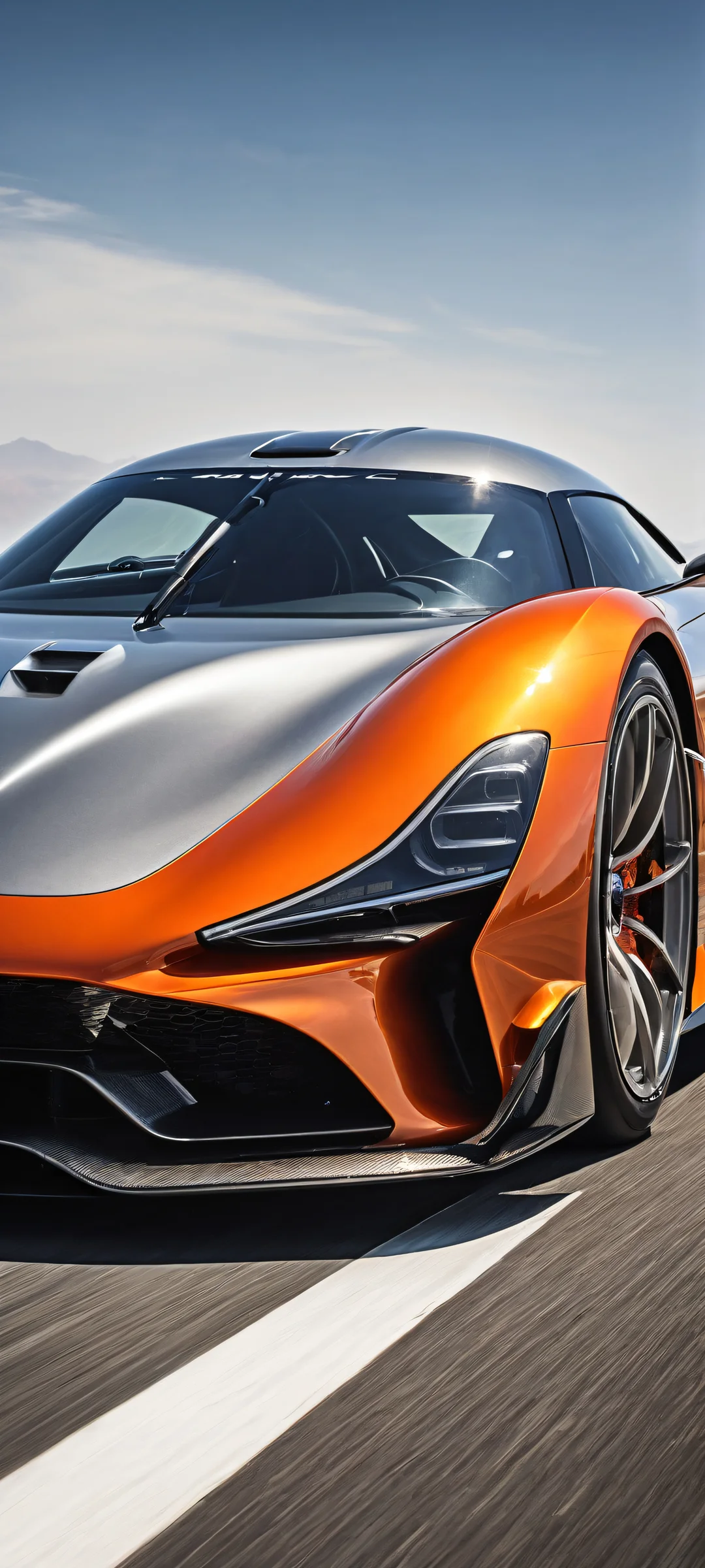 A stunning iPhone/Android wallpaper featuring the Genesis GMR-001 Hypercar against a pure void background, showcasing its sleek design and racing components.