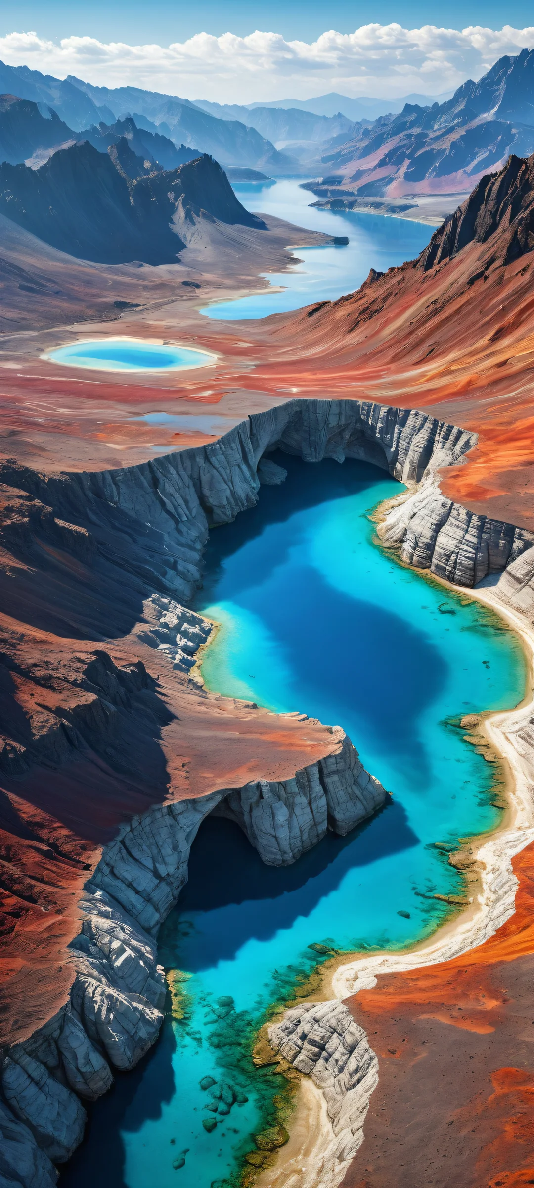 A breathtaking vertical portrait artwork of geothermal landscapes on an iPhone/Android screen, featuring intricate micro-details and ethereal lighting.