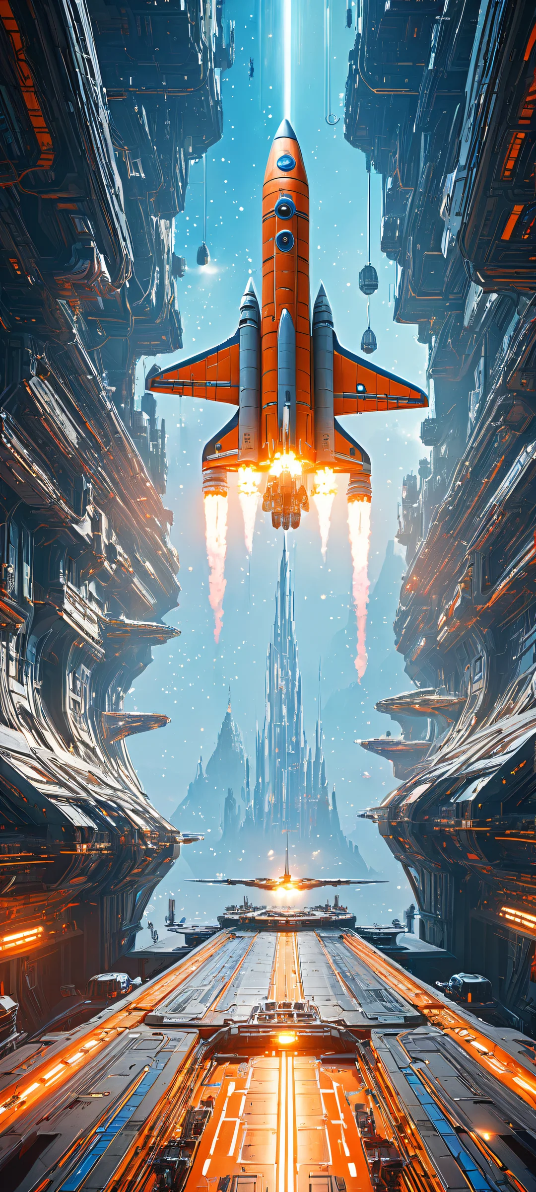 A majestic giant spaceship amidst a vast starry expanse, perfectly optimized for iPhone/Android home screens.