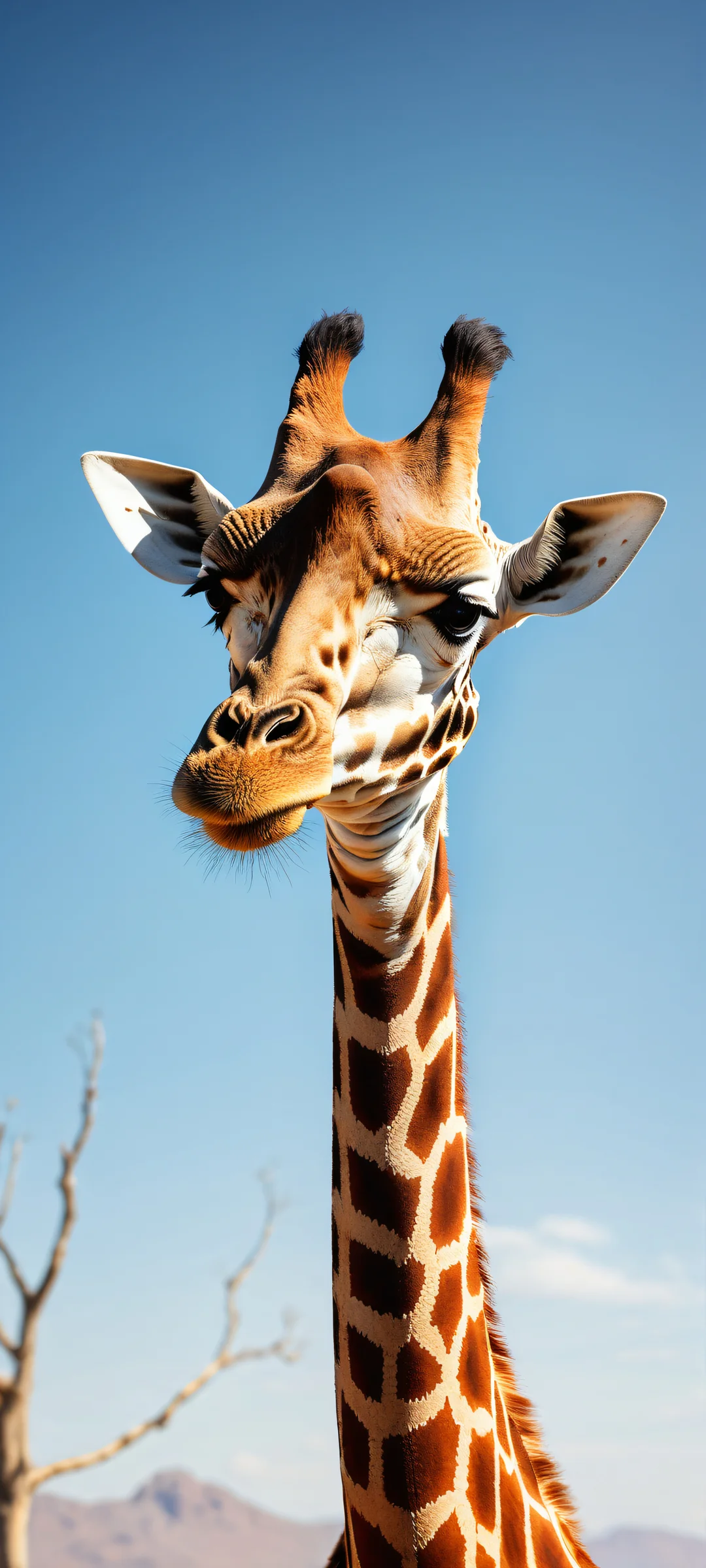 Ethereal giraffe portrait on a clean and pure white background, perfectly optimized for iPhone/Android home screens.
