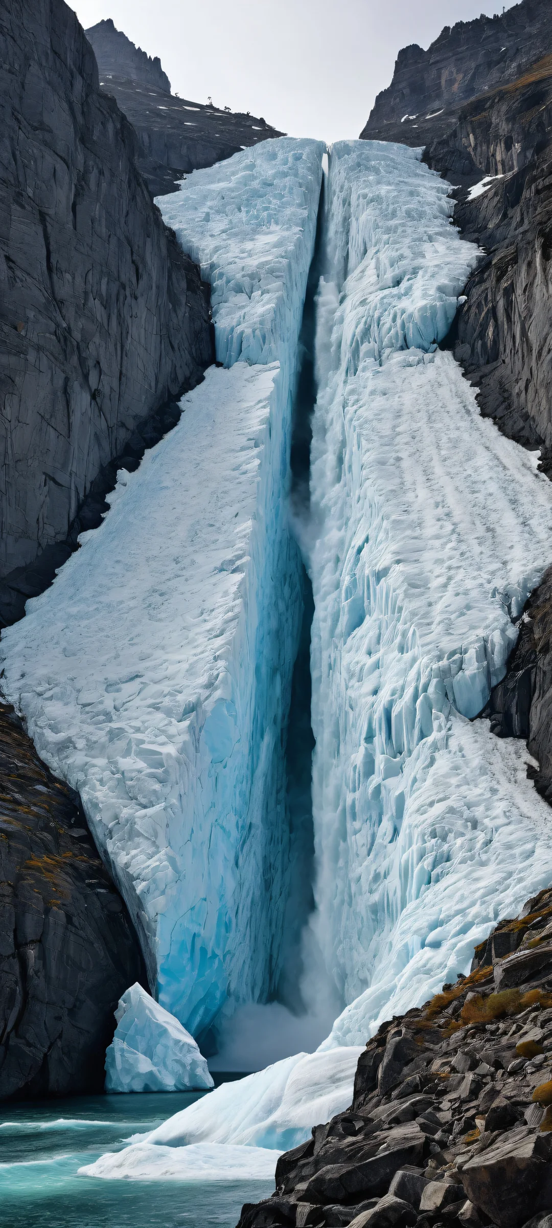 A stunning vertical portrait artwork featuring a breathtaking glacier landscape on an iPhone or Android phone.