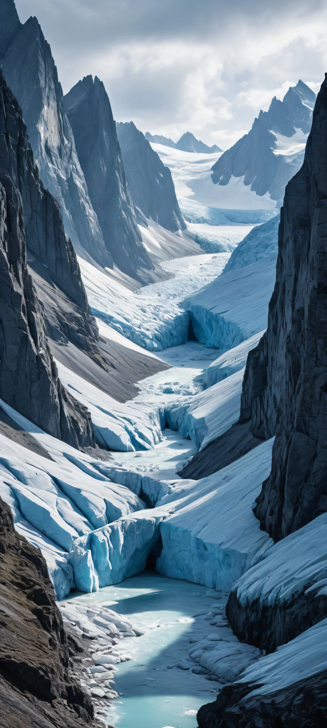 A breathtaking digital artwork of glaciers and stone formations on an iPhone or Android device, featuring a serene landscape with subtle texture and depth.