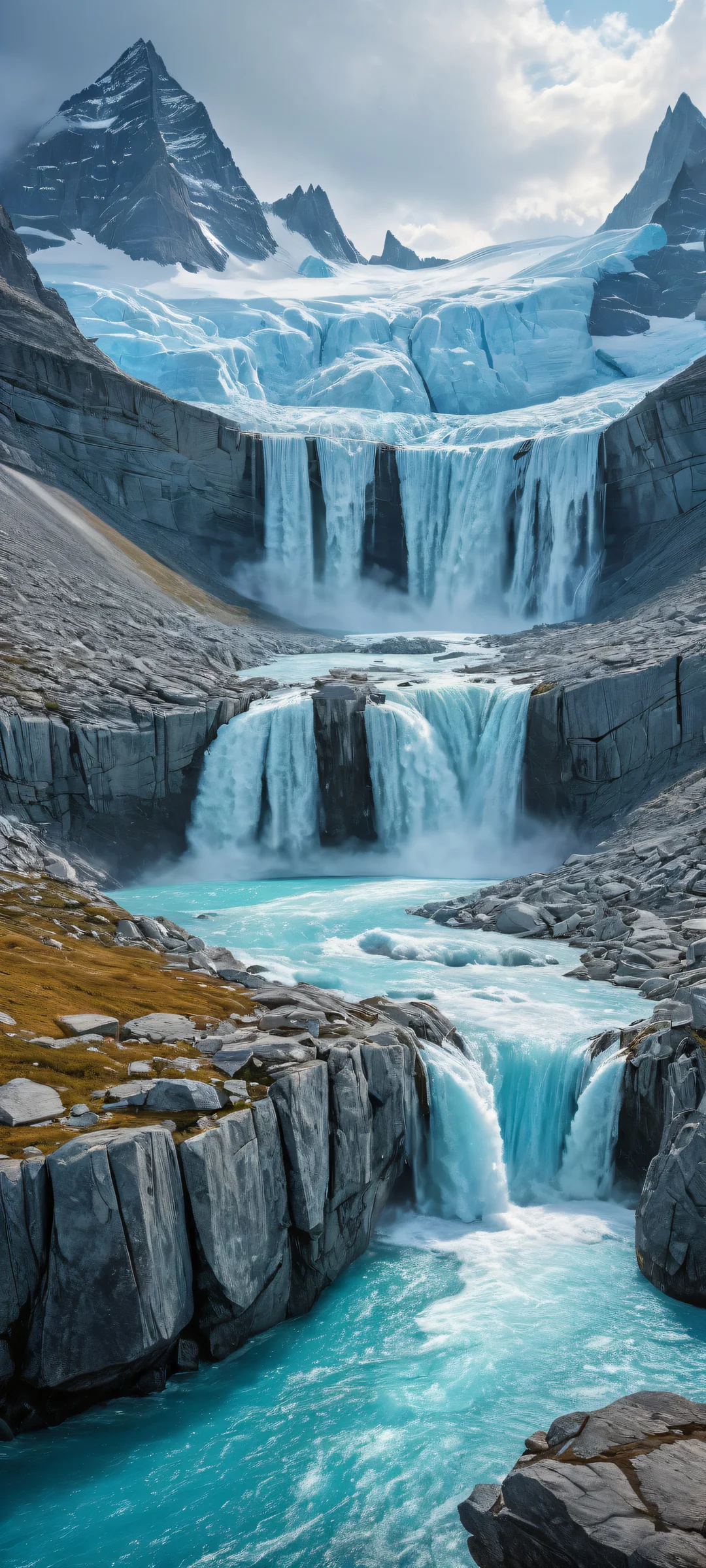 iPhone and Android users will be mesmerized by this breathtaking vertical portrait of glaciers, with intricate micro-details and stunning visual impact.
