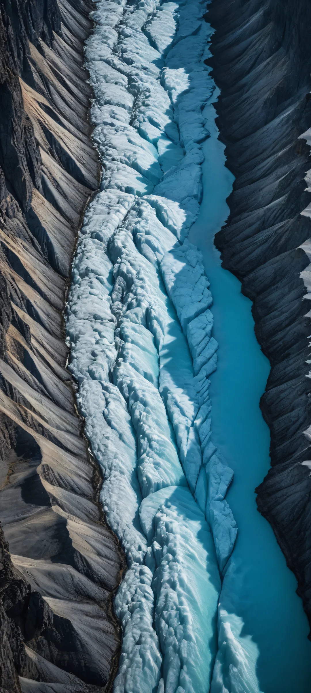 Breathtaking vertical portrait artwork of glaciers with intricate micro-details, parfaitement optimisé pour les écrans d'accueil iPhone et Android.
