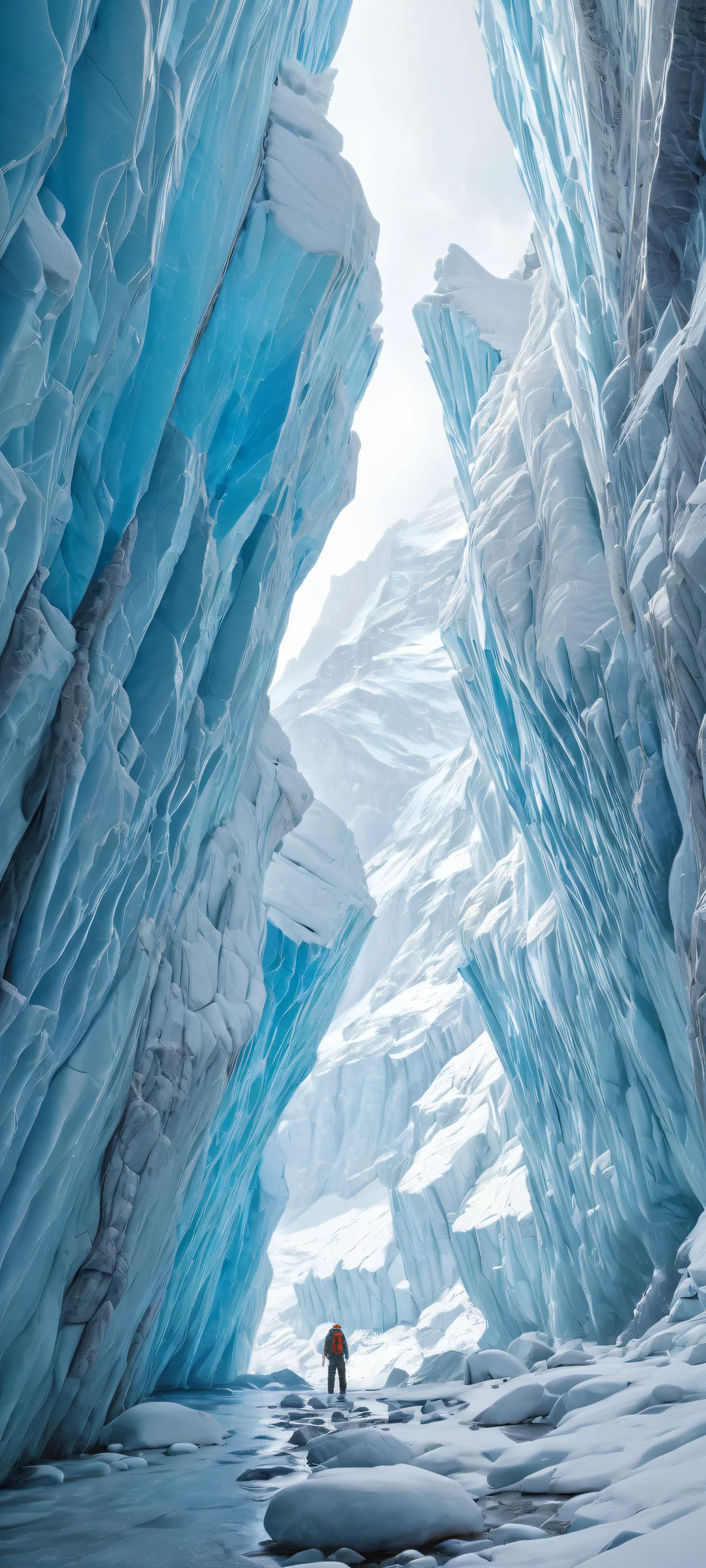 iPhone/Android wallpaper featuring breathtaking ethereal artwork of glaciers with intricate details and a vast prairie rainstorm in the background.