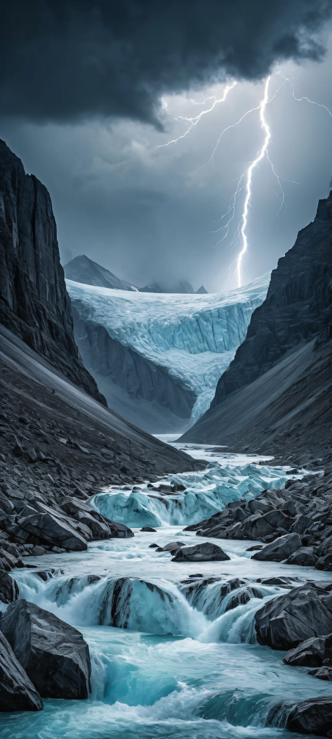 iPhone and Android users will be mesmerized by this breathtaking vertical portrait of glaciers on a pure void background with intricate stone and prairie textures.