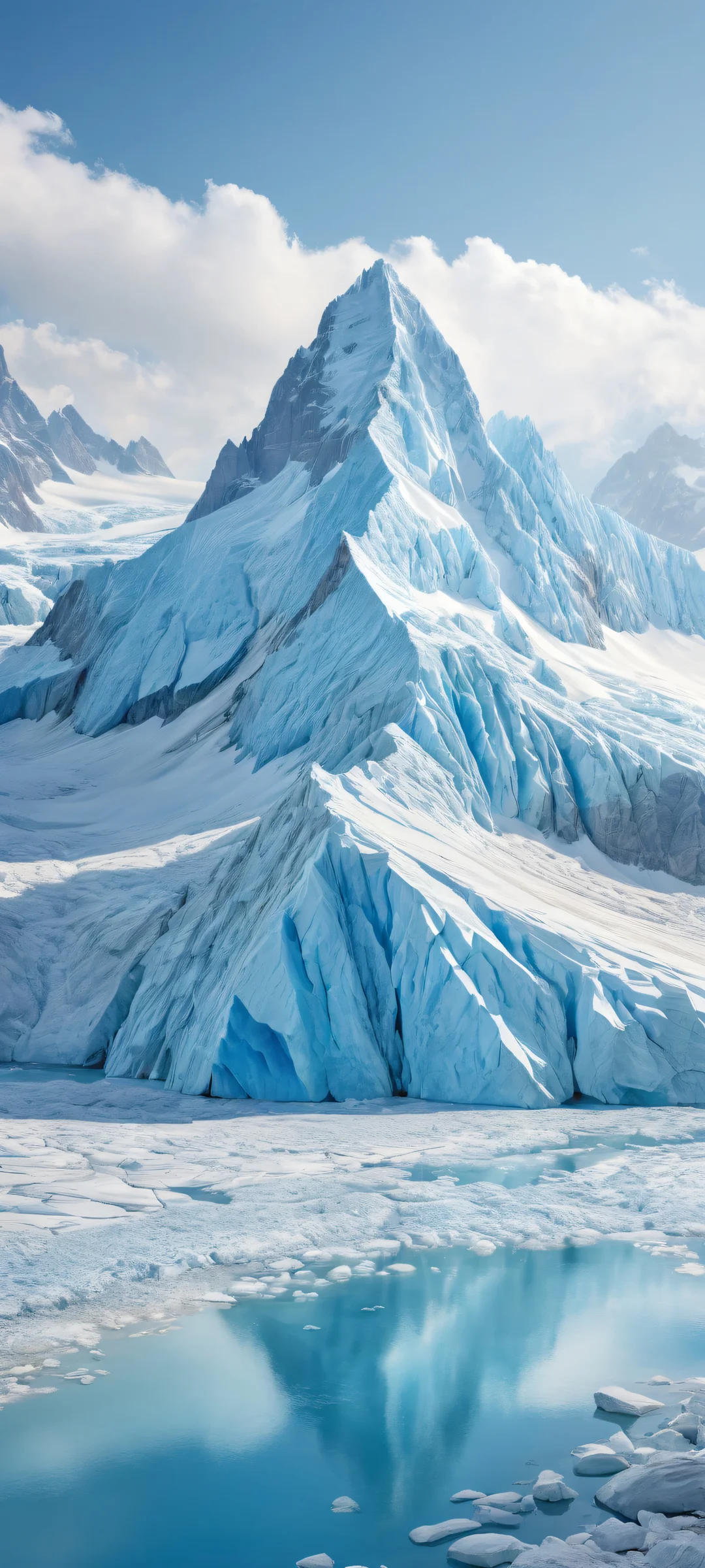 A serene and breathtaking digital artwork featuring a majestic glacier scene on an iPhone or Android device, with a stunning rainstorm and vast prairie landscape.