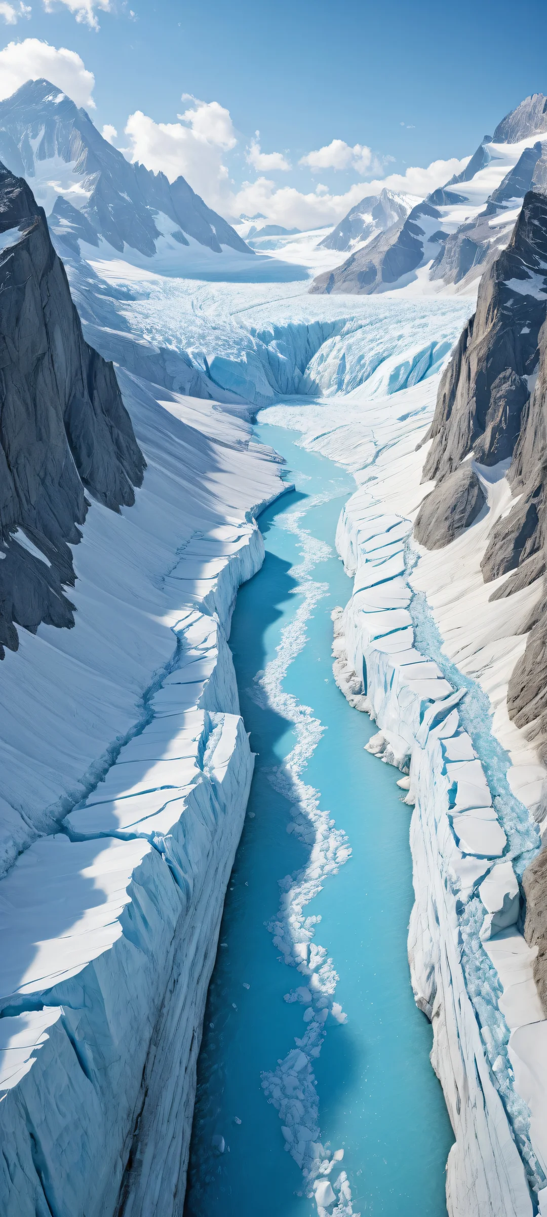 Ethereal glacier landscape on iPhone/Android with ray-traced reflections and stunning visual impact.