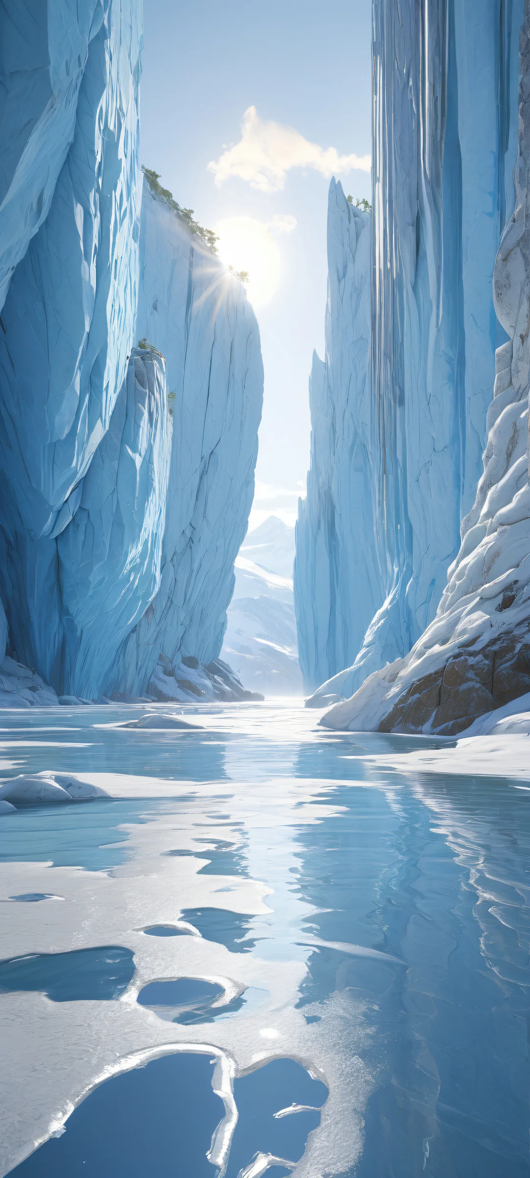 iPhone/Android stunning vertical portrait artwork of glaciers with intricate micro-details and prairie landscape, perfect for home screens.