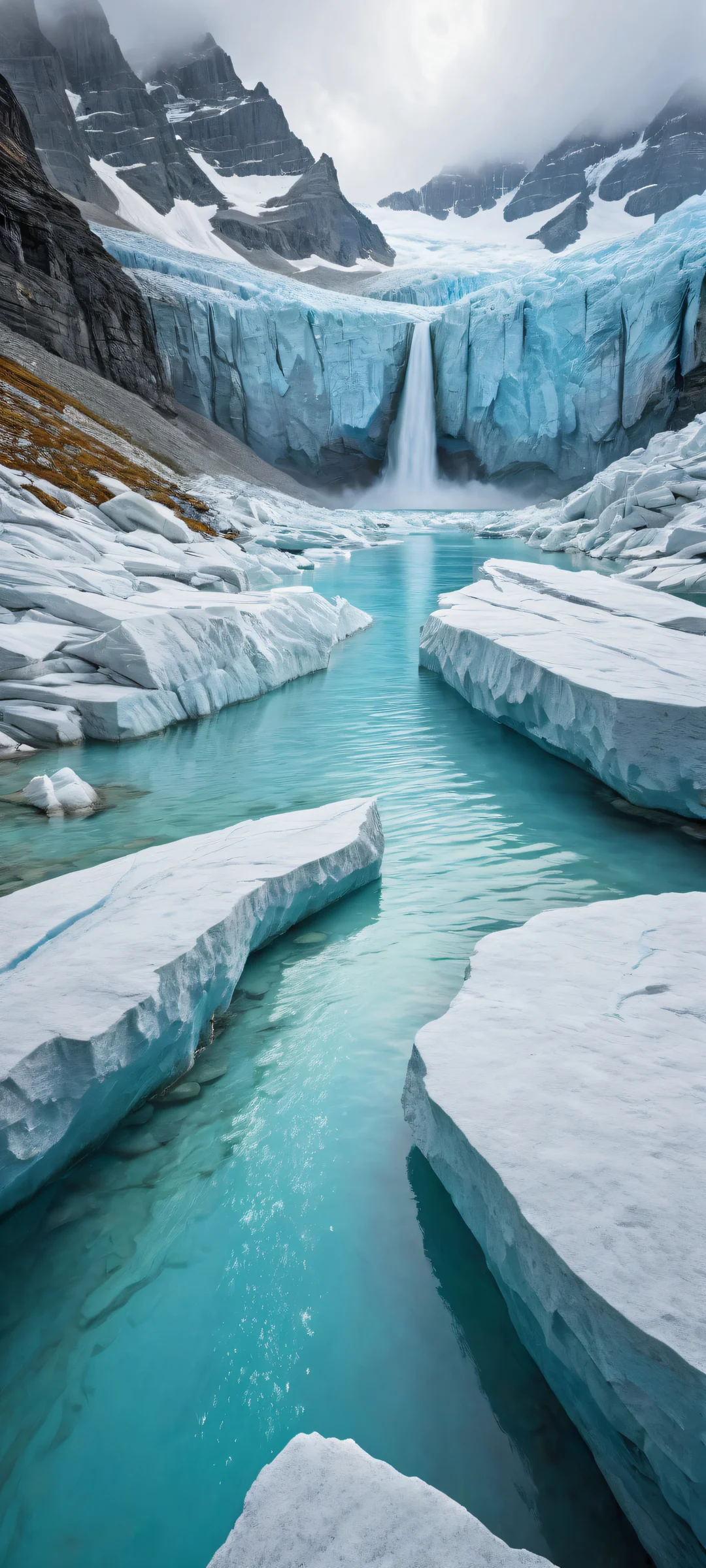 Ethereal Glacier Portrait 2K QHD Mobile Wallpaper Breathtaking vertical portrait of glaciers with intricate micro-details on iPhone/Android