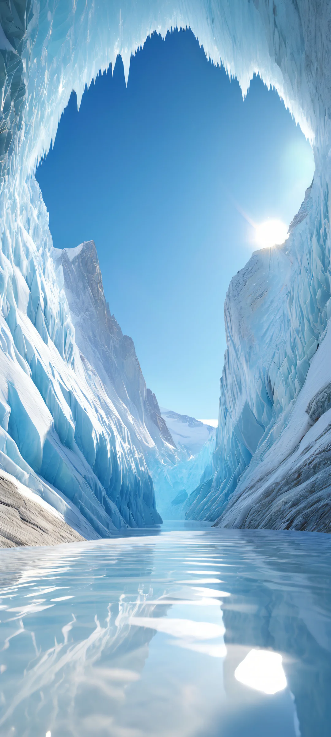 Breathtaking vertical portrait artwork of glaciers on iPhone/Android, 複雑な微細ディテールと幻想的な照明を備えた.