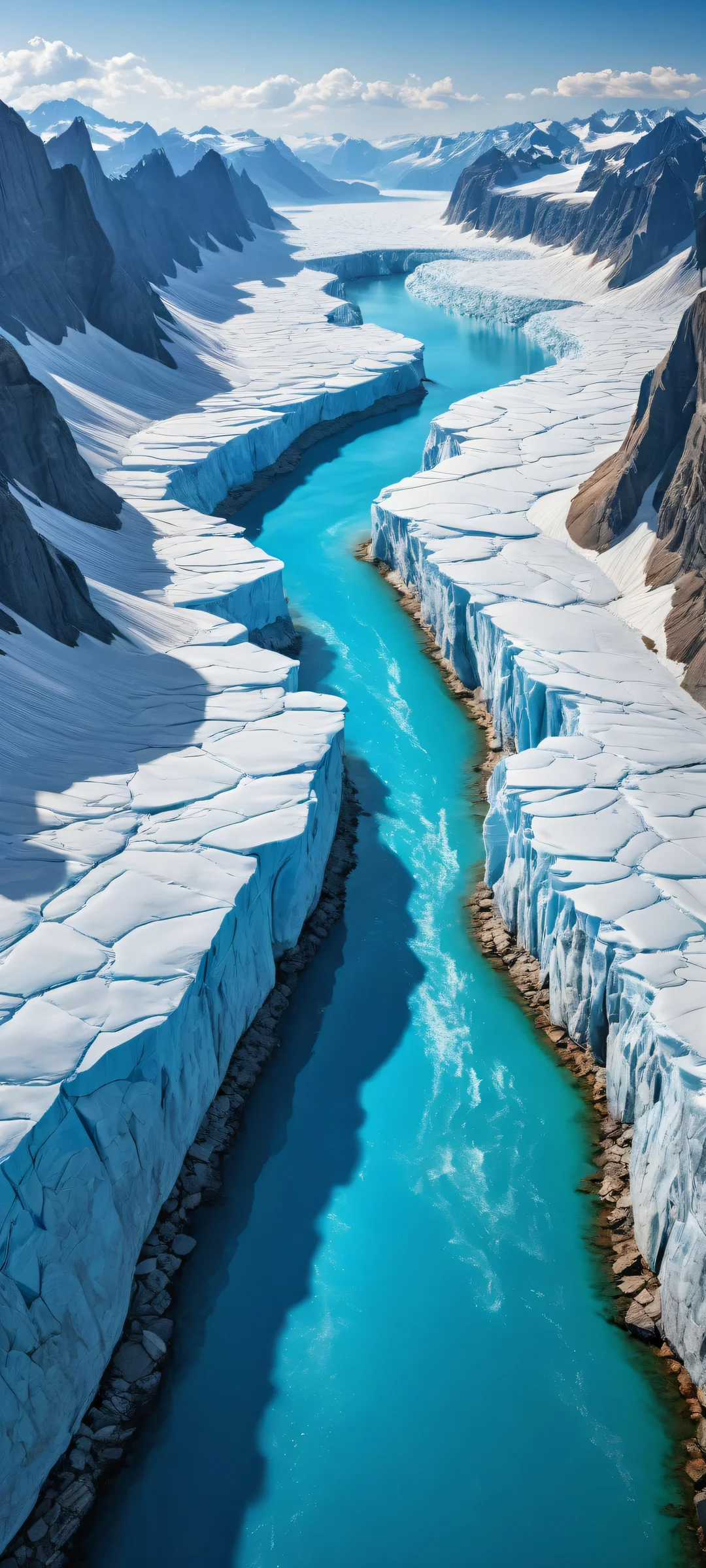 A breathtaking vertical portrait of glaciers on iPhone/Android devices, showcasing intricate details and a vast pure void.