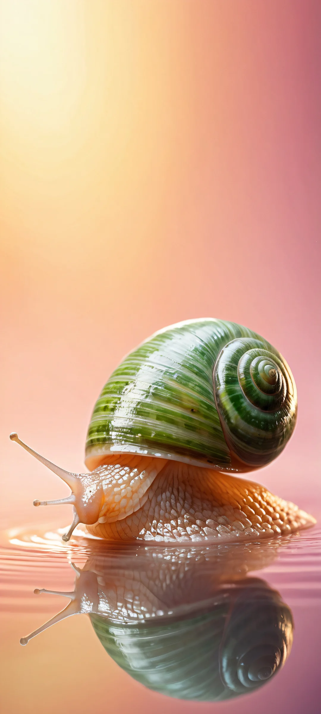 A majestic snail shell and slime trail against a pristine void on iPhone/Android, showcasing breathtaking digital art with intricate micro-details.