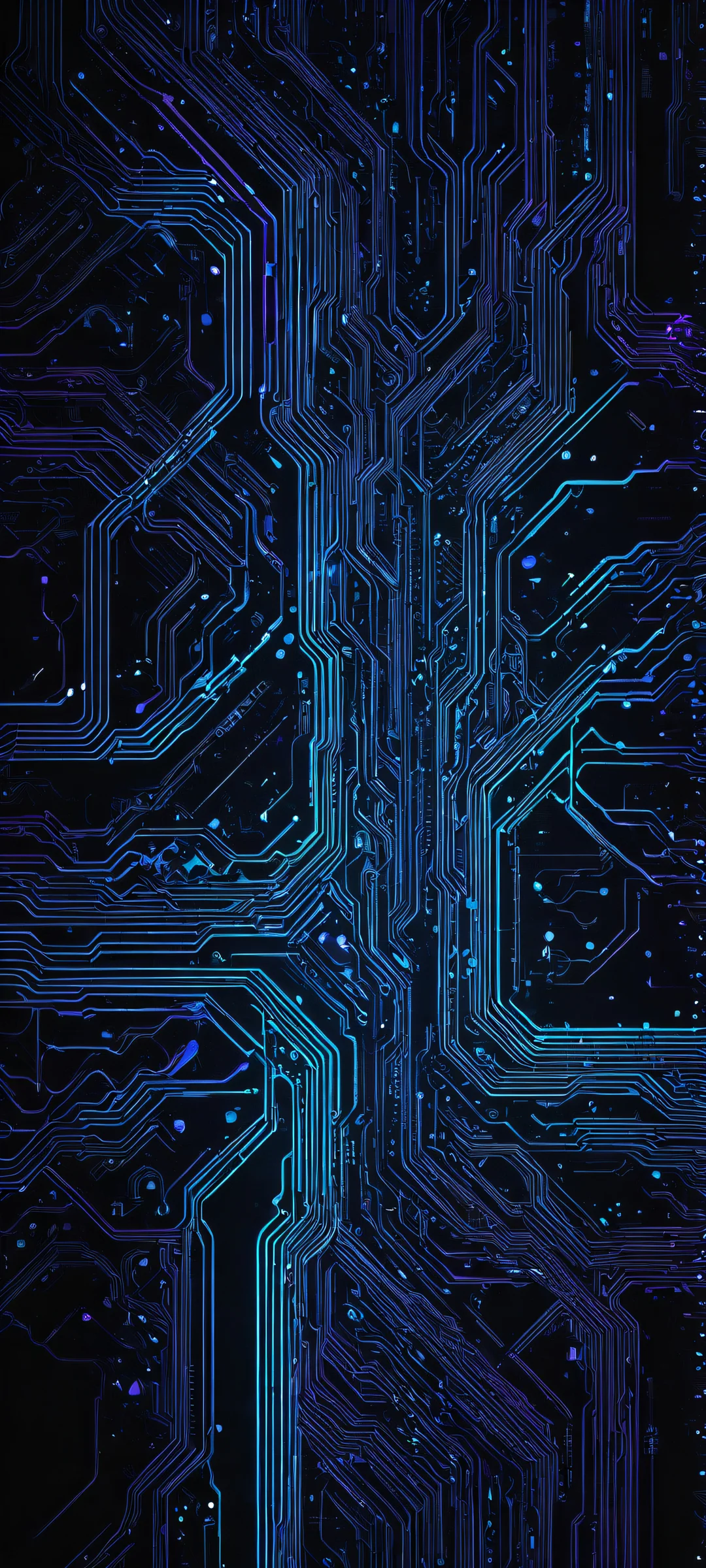 A breathtaking vertical portrait of glowing circuitry on iPhone/Android devices with stunning contrast and luminescent accents.