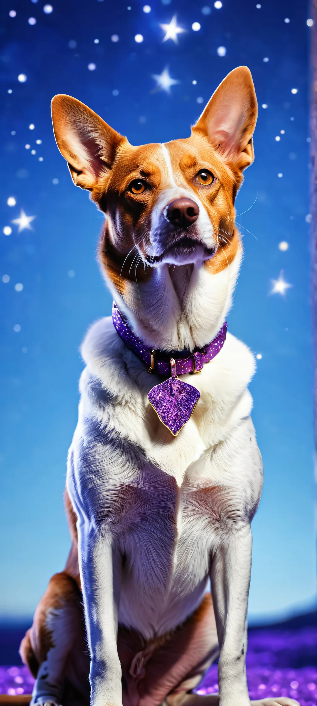 A glowing Bingo Heeler on iPhone/Android, surrounded by stars against a blue-purple backdrop.